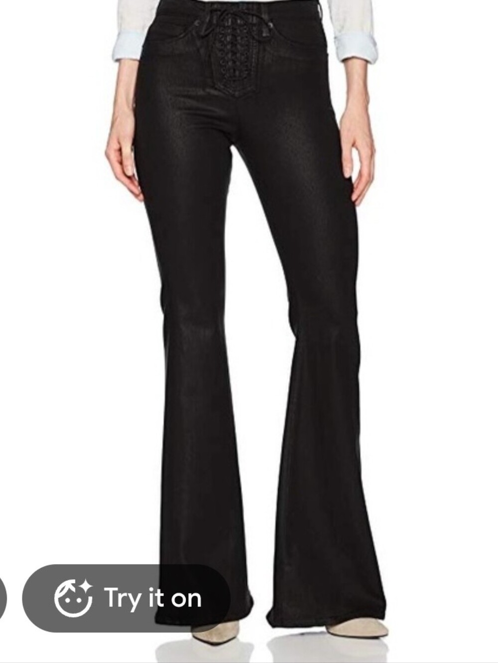 Size 28 Hudson Bullocks High Rise Lace Up Black Coated Flare Jeans NWT